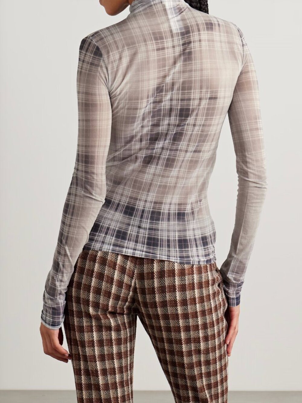 Acne Studios checked stretch-jersey sheer turtleneck top - Picture 3 of 7